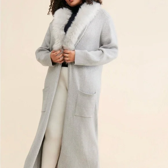 Show Me Your Mumu Gray Faux Fur Trim Long Cardigan Cozy XS - Picture 3 of 9